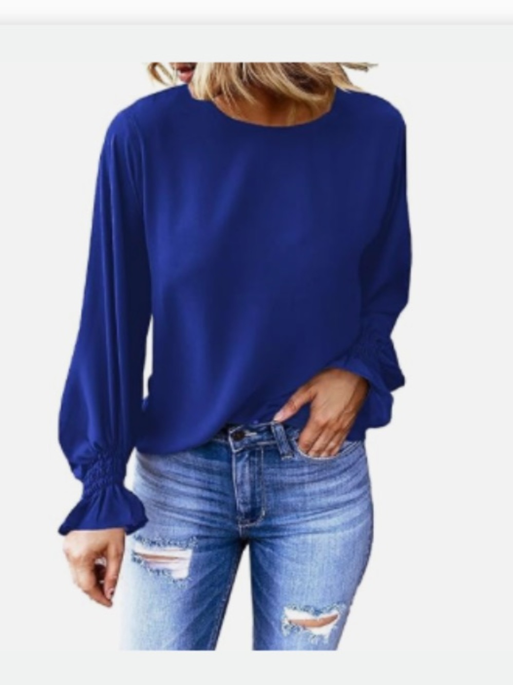 Women’s Royal Blue Keyhole Bell Sleeve Blouse